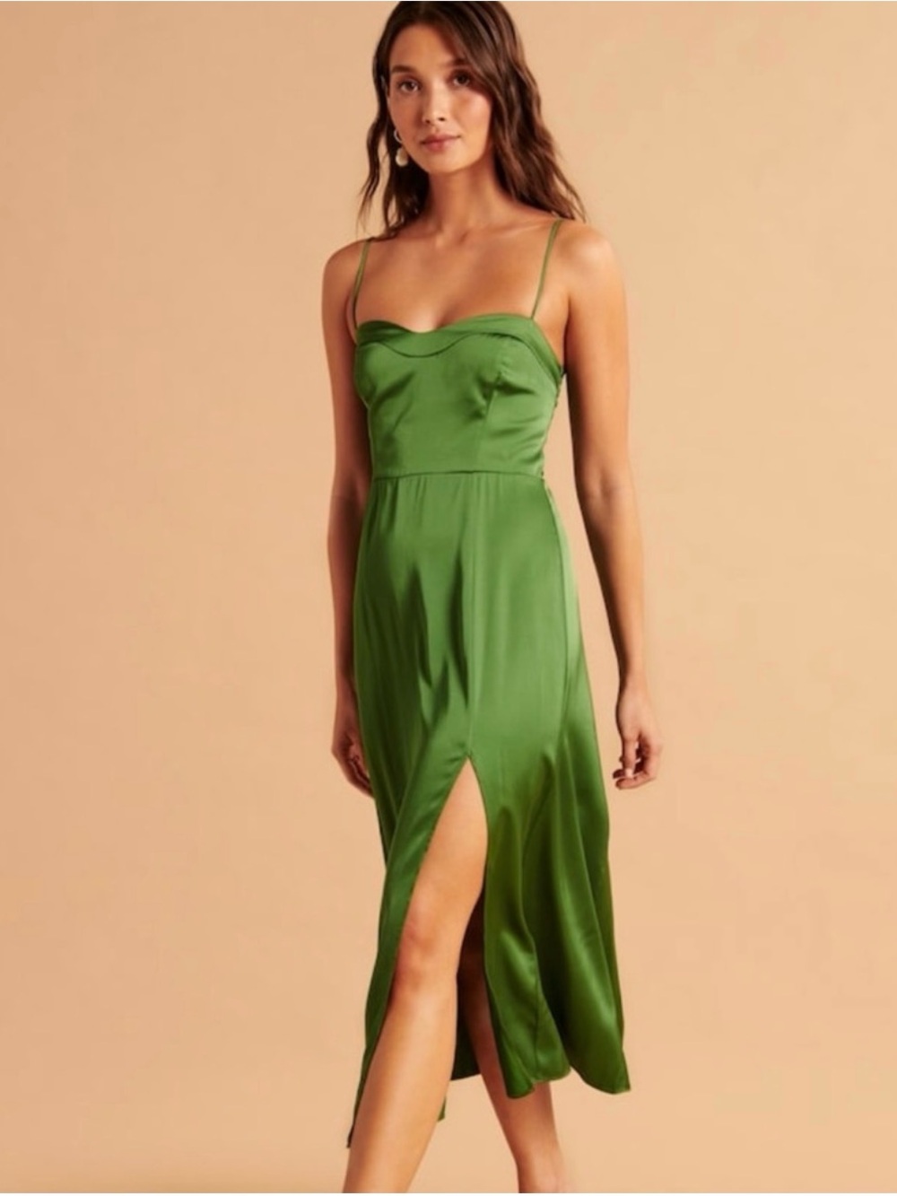 Abercrombie & Fitch Satin High-Slit Midi Dress